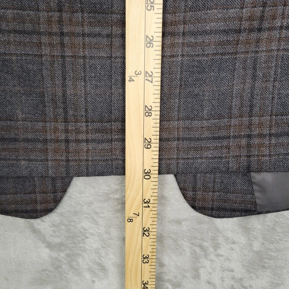 Lauren Ralph Lauren Men's 46R Blue Brown Plaid 100% Wool Natural Stretch Blazer